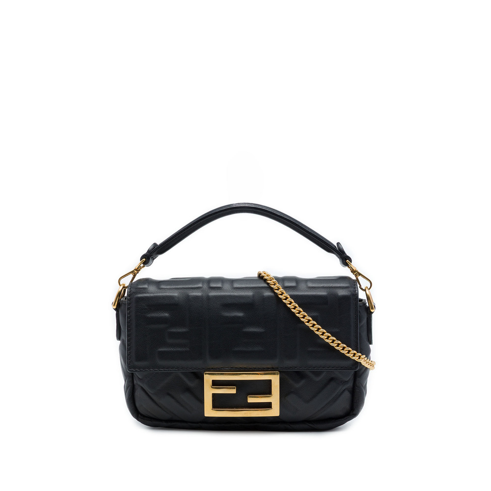 Pre-Loved Fendi Mini Zucca Embossed Leather Baguette Satchel
